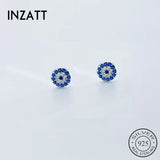 INZATT Talisman Eyes Zircon Round Stud Earrings 925 Sterling Silver