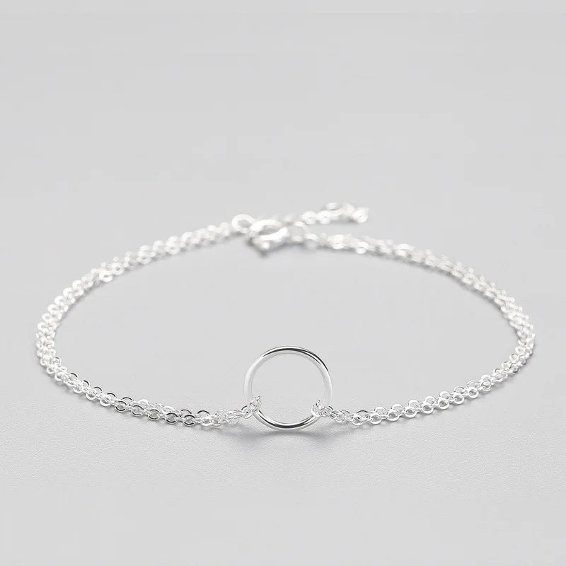 925 Silver Circle Bracelet Geometric Chain Fine Jewelry