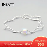 925 Silver Crystal Square Bracelet Geometric Chain Jewelry