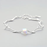 925 Silver Crystal Square Bracelet Geometric Chain Jewelry