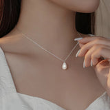 925 Silver Water Drop Pearl Choker Necklace Women Classic Fine Jewelry
