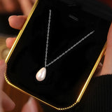 925 Silver Water Drop Pearl Choker Necklace Women Classic Fine Jewelry