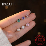 925 Silver Zircon Square Screw Ball Stud Earrings Classic Jewelry