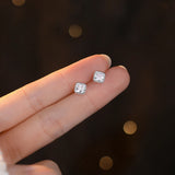 925 Silver Zircon Square Screw Ball Stud Earrings Classic Jewelry