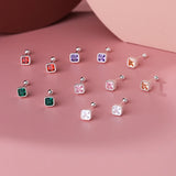 925 Silver Zircon Square Screw Ball Stud Earrings Classic Jewelry