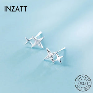 Sparkling Zircon Star Stud Earrings 925 Sterling Silver Accessories Gift