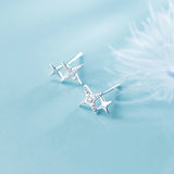 Sparkling Zircon Star Stud Earrings 925 Sterling Silver Accessories Gift