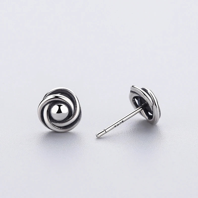 Vintage Flower Stud Earrings 925 Sterling Silver For Women