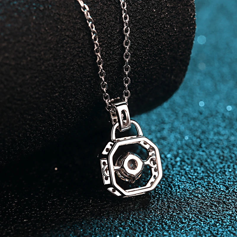 0.3ct Moissanite Necklace Vintage Lock Pendant 925 Sterling Silver for Women