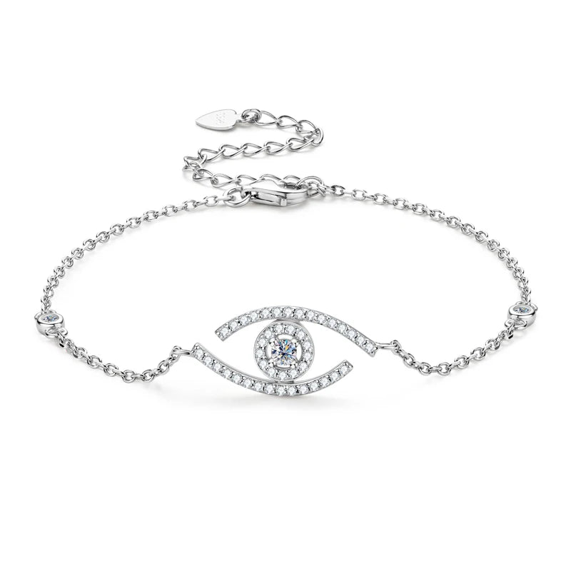 Real Moissanite Evil Eye Bracelet 925 Silver Charm Jewelry