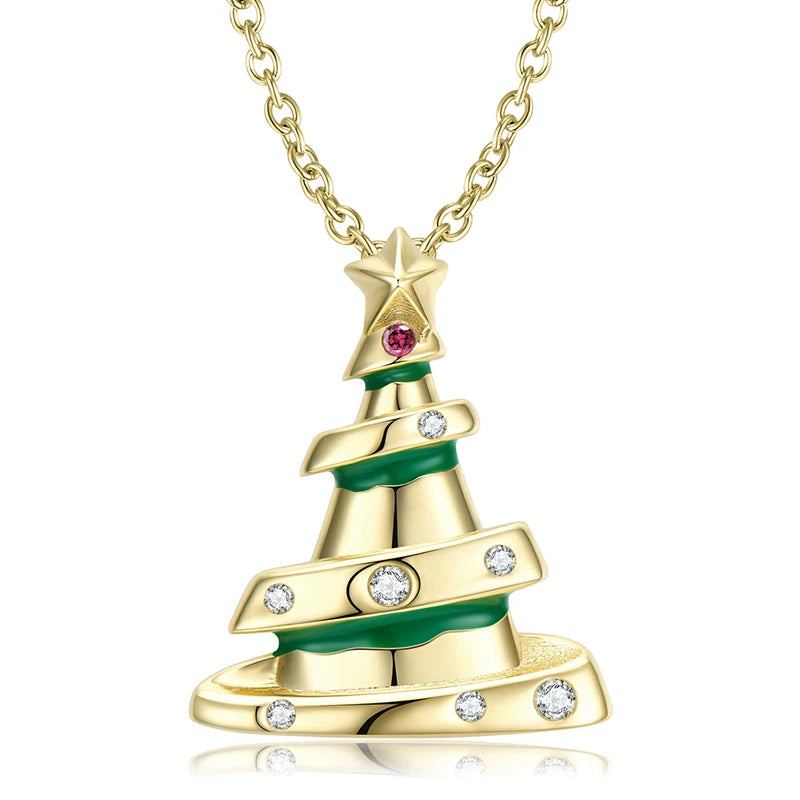 S925 Sterling Silver Zircon Pendant Christmas Tree Necklace