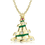 S925 Sterling Silver Zircon Pendant Christmas Tree Necklace