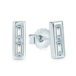 Rectangular Emerald Cut Moissanite Stud Earrings 925 Sterling Silver
