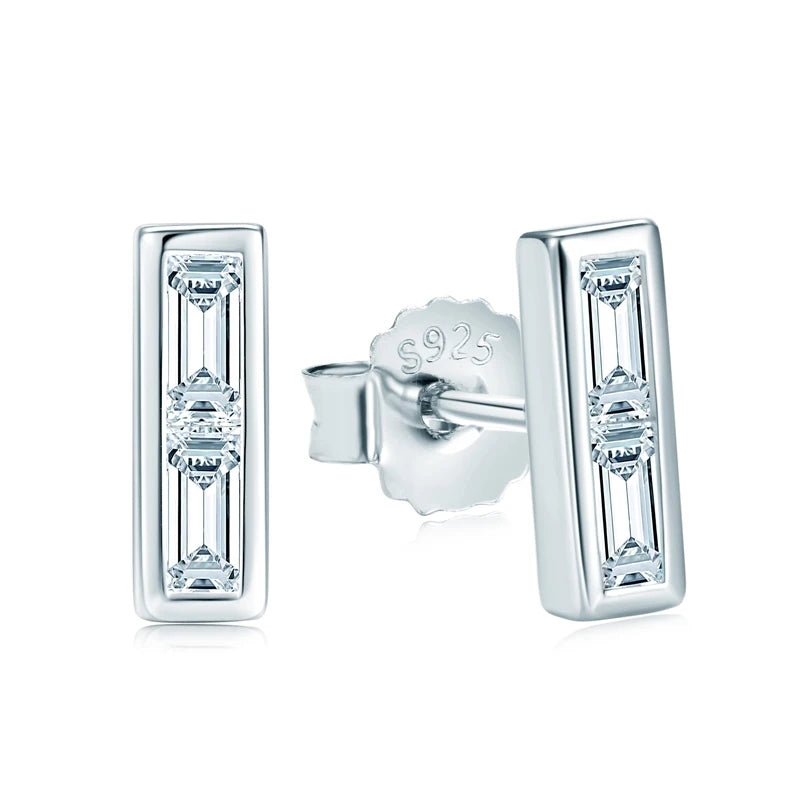 Rectangular Emerald Cut Moissanite Stud Earrings 925 Sterling Silver