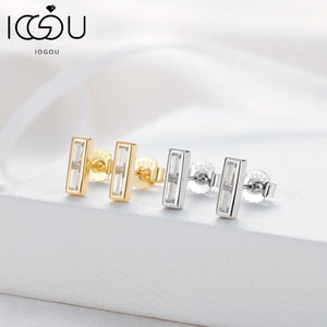 Rectangular Emerald Cut Moissanite Stud Earrings 925 Sterling Silver