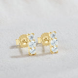 3 Stone Moissanite Stud Earrings 100 Sterling Silver High Jewelry