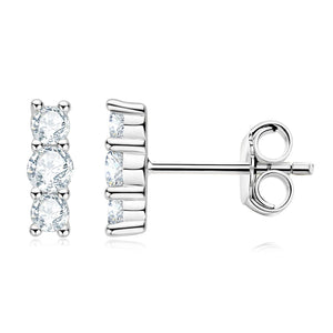 3 Stone Moissanite Stud Earrings 100 Sterling Silver High Jewelry