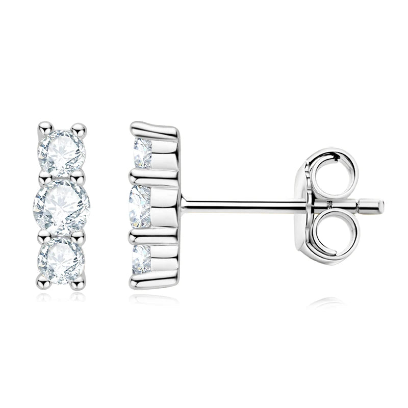 3 Stone Moissanite Stud Earrings 100 Sterling Silver High Jewelry