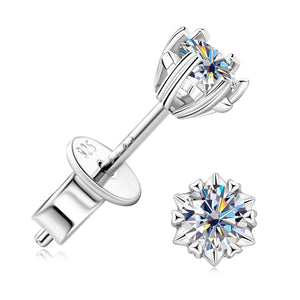 Real Moissanite Stud Earrings Platinum Plated 925 Sterling Silver Snowflake