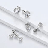 Real Moissanite Stud Earrings Platinum Plated 925 Sterling Silver Snowflake