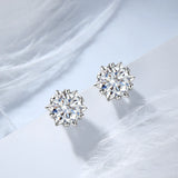 Real Moissanite Stud Earrings Platinum Plated 925 Sterling Silver Snowflake