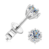 Real Moissanite Stud Earrings Platinum Plated 925 Sterling Silver Snowflake