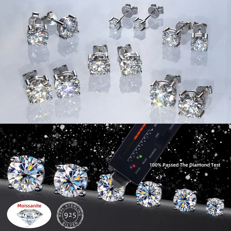 D VVS1 Moissanite Stud Earrings 925 Silver Four Claw Earrings Gift