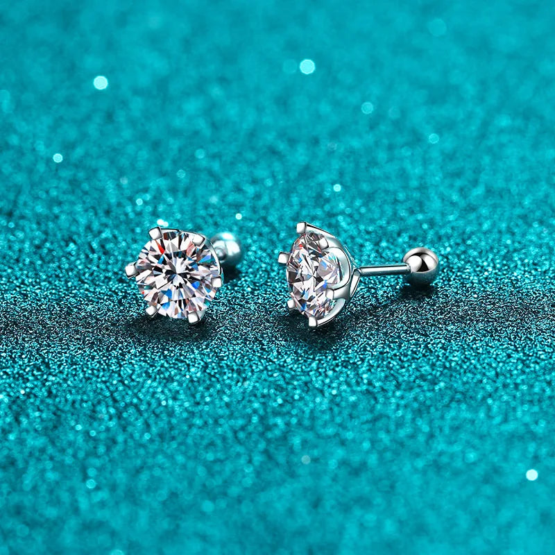 925 Silver Moissanite Stud Earrings Platinum Plated Hypoallergenic