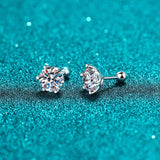 925 Silver Moissanite Stud Earrings Platinum Plated Hypoallergenic