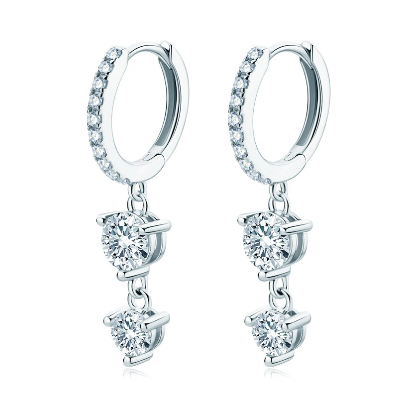 925 Silver D Moissanite Hoop Earrings 4mm&5mm Tassel