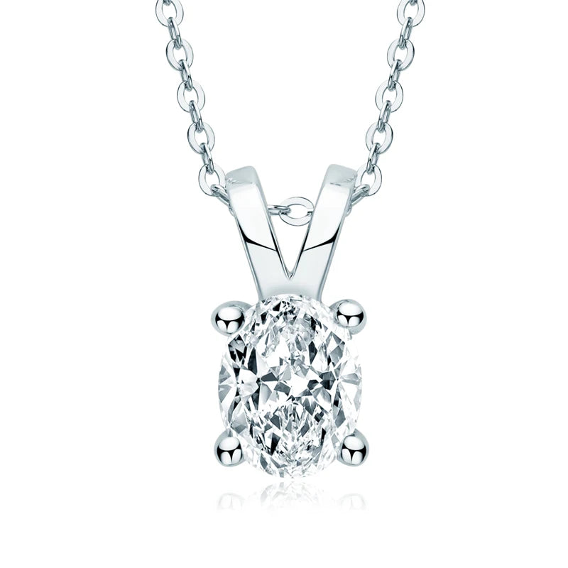 925 Sterling Silver 2.0ct Oval Cut Simulated Diamond Pendant Necklace