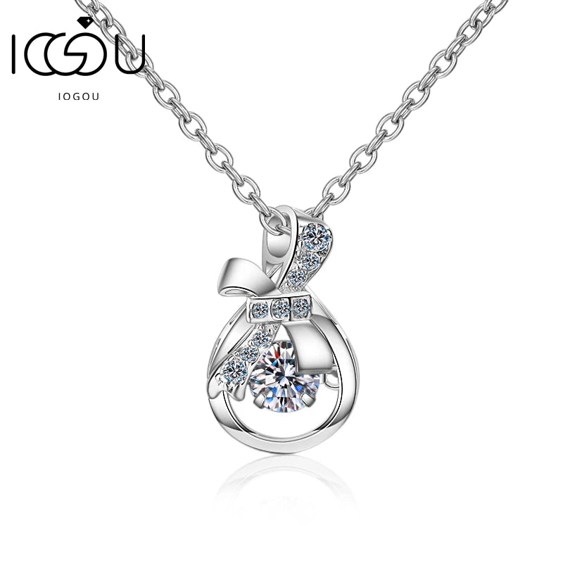 925 Silver Moissanite Necklace Vintage 0.3ct Bow-Knot Money Bag Pendant