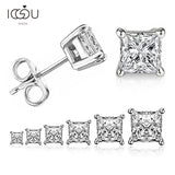 925 Silver Stud Earrings Women 4-Claws Square Zirconia Wedding Jewelry