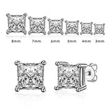 925 Silver Stud Earrings Women 4-Claws Square Zirconia Wedding Jewelry