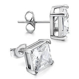 925 Silver Stud Earrings Women 4-Claws Square Zirconia Wedding Jewelry