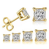 925 Silver Stud Earrings Women 4-Claws Square Zirconia Wedding Jewelry
