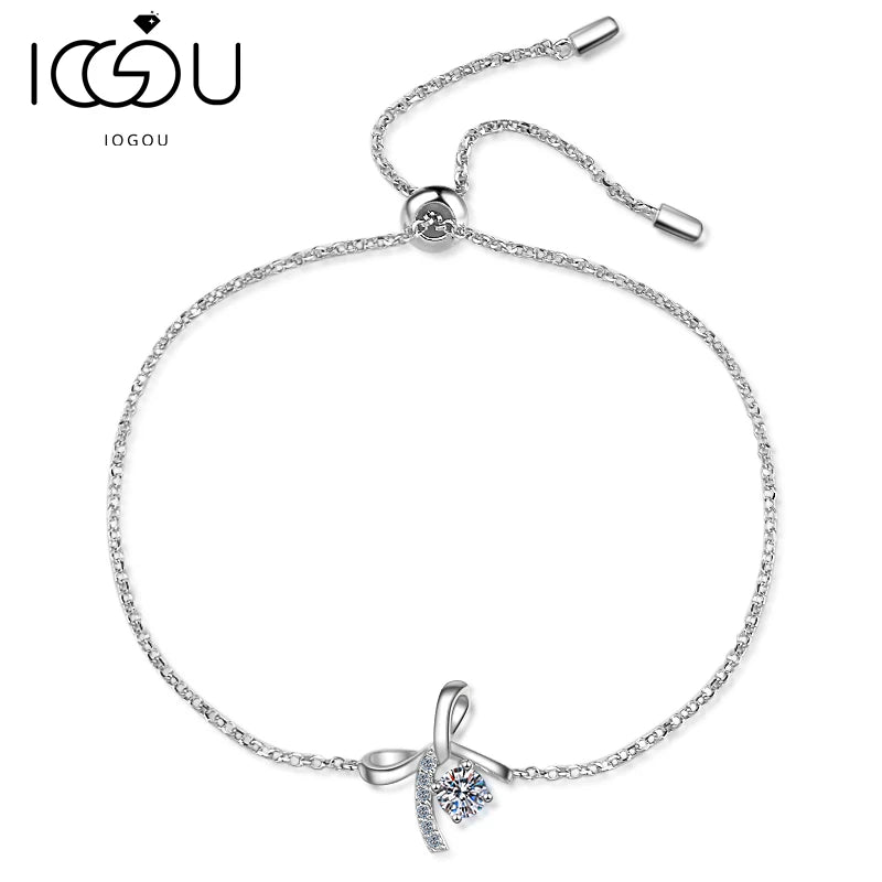 925 Silver Round Moissanite Bracelet 0.3ct Bowknot Birthday Gift