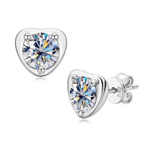 D Moissanite Heart Earrings 925 Silver