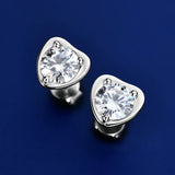 D Moissanite Heart Earrings 925 Silver