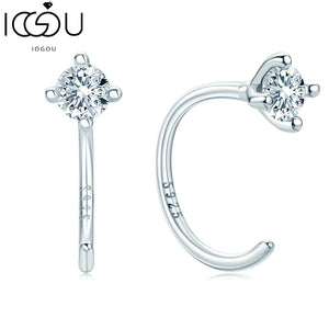 D Moissanite Silver Piercing Hoops Earrings 925 Sterling Silver Cuff
