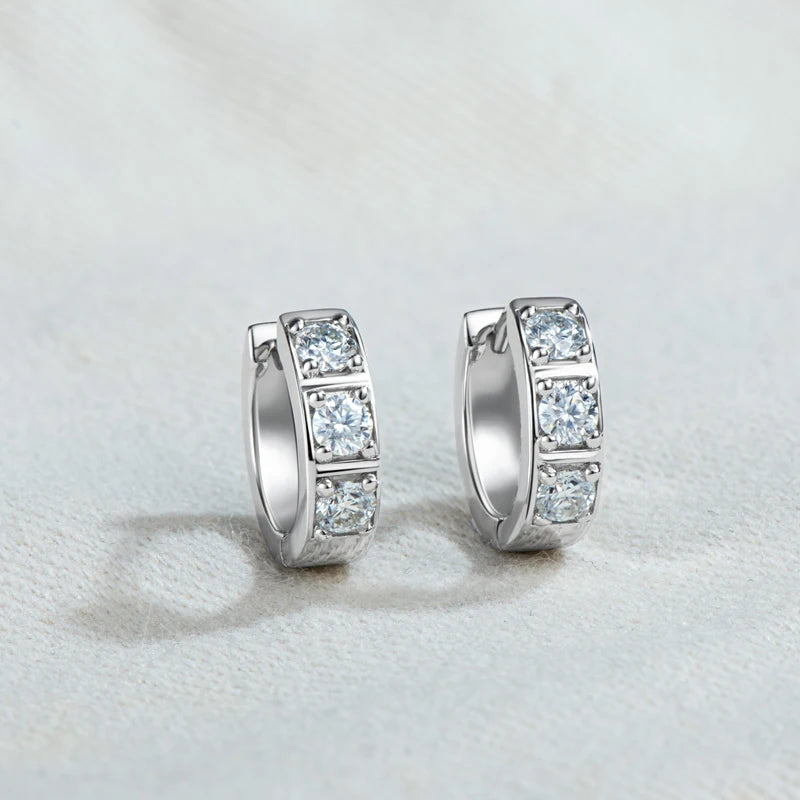 Men's D Moissanite Huggie Earrings 925 Sterling Silver
