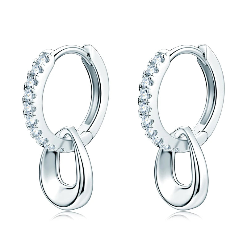Moissanite Hoop Earrings 925 Silver D VVS1 1.3mm Diamond Dangle Fine Jewelry