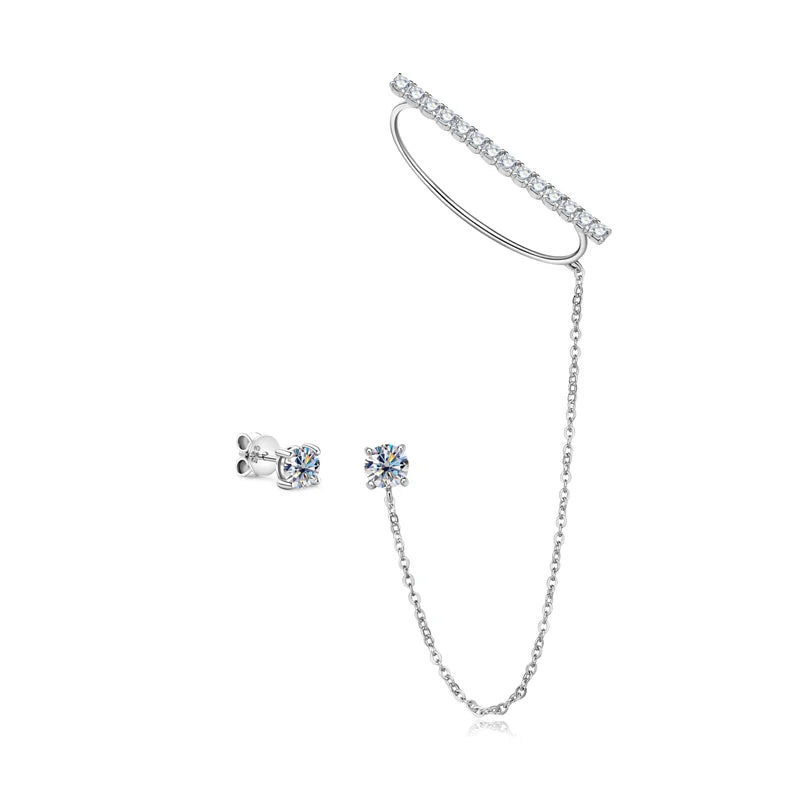 Moissanite Tassel Earring Cuff D 5mm Piercing Stud Earrings