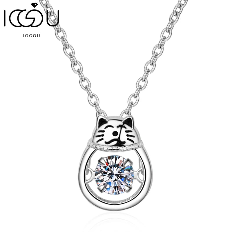 925 Silver Moissanite Fat Cat Pendant Necklace