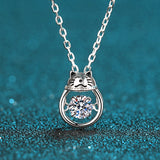 925 Silver Moissanite Fat Cat Pendant Necklace