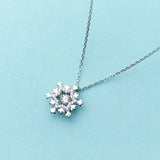 925 Silver Christmas Snowflake Necklace Zircon Pendant Gift