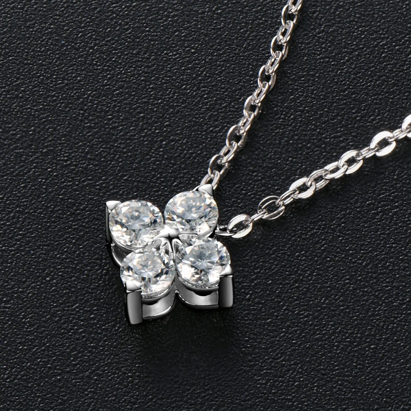 3mm Moissanite Pendant Necklace 925 Silver Vintage Clover Choker