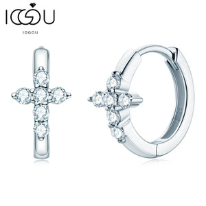 2.0mm Moissanite Cross Hoop Earrings 925 Silver