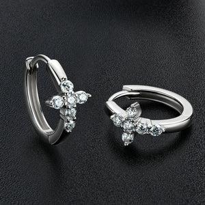 2.0mm Moissanite Cross Hoop Earrings 925 Silver