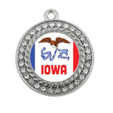 Iowa Flag Circle Charm Antique Silver Plated Jewelry Making
